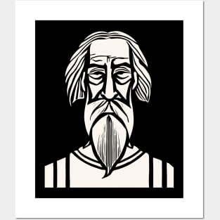Bearded Man Woodcut Design Posters and Art